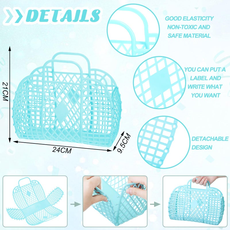 Hsei 16 Pcs Girls Jelly Purse Bags Easter Basket Reusable Jelly Beach Bag Plastic Beach Tote Gift Basket for Kid Girl(Bright Blue) - Image 2